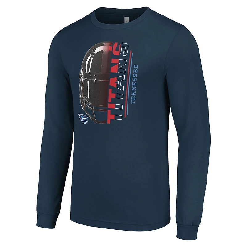 T-shirt à manches longues bleu marine pour homme avec logo demi-casque des Titans du Tennessee