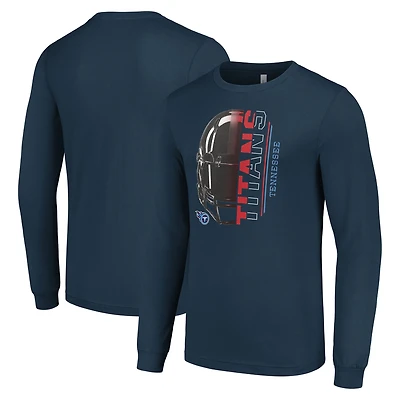 T-shirt à manches longues bleu marine pour homme avec logo demi-casque des Titans du Tennessee