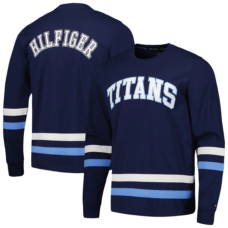 T-shirt à manches longues Tommy Hilfiger pour hommes bleu marine/bleu clair Tennessee Titans Nolan