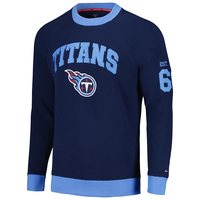 Sweat-shirt Tommy Hilfiger bleu marine Tennessee Titans Reese Raglan Tri-Blend pour hommes