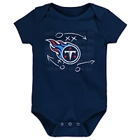 Lot de trois bodys rétro Eat, Sleep & Drool pour nouveau-nés et nourrissons bleu marine/bleu clair/gris chiné Tennessee Titans