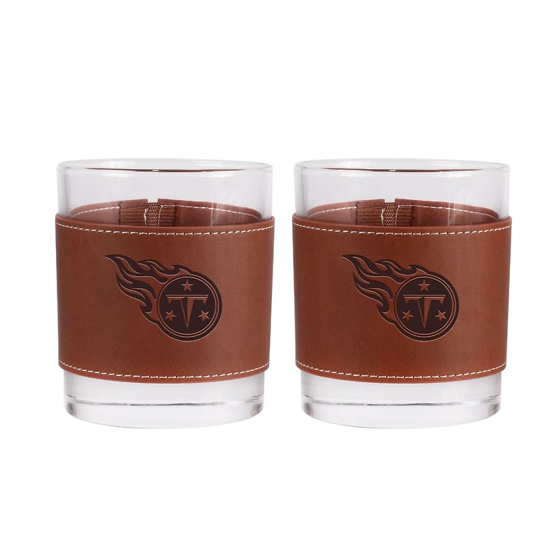 Lot de 2 verres à whisky Tennessee Titans de 12 oz avec emballage en cuir