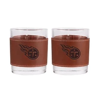 Lot de 2 verres à whisky Tennessee Titans de 12 oz avec emballage en cuir