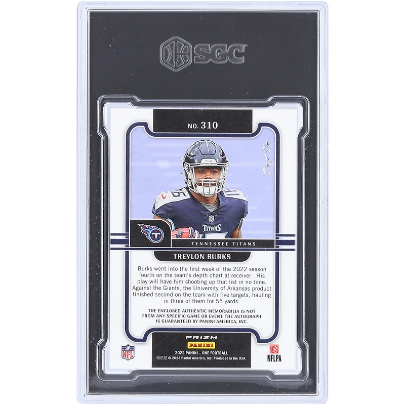 Treylon Burks Tennessee Titans Autographed 2022 Panini One Gold Vinyl Precision Rookie NFL Shield Relic #310 #1/1 SGC Authenticated 9.5 Card