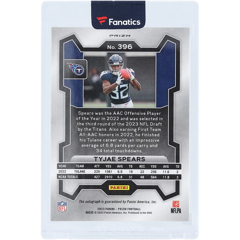 Tyjae Spears Tennessee Titans Autographed 2023 Panini Prizm Silver #396 Rookie Card