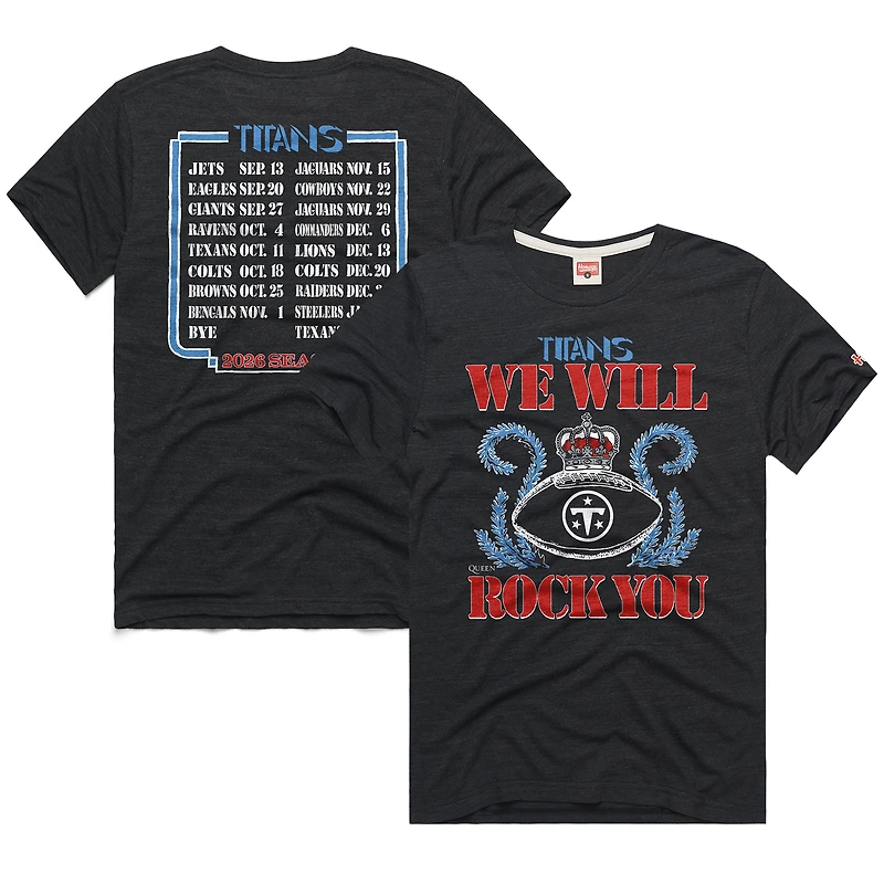 T-shirt unisexe Hommage Charcoal Tennessee Titans 2026 NFL Calendar Queen Tri-Blend