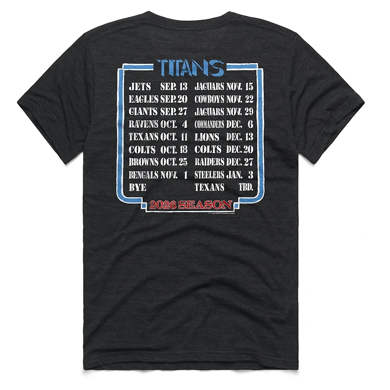 Unisex Homage Charcoal Tennessee Titans 2026 NFL Schedule Queen Tri-Blend T-Shirt