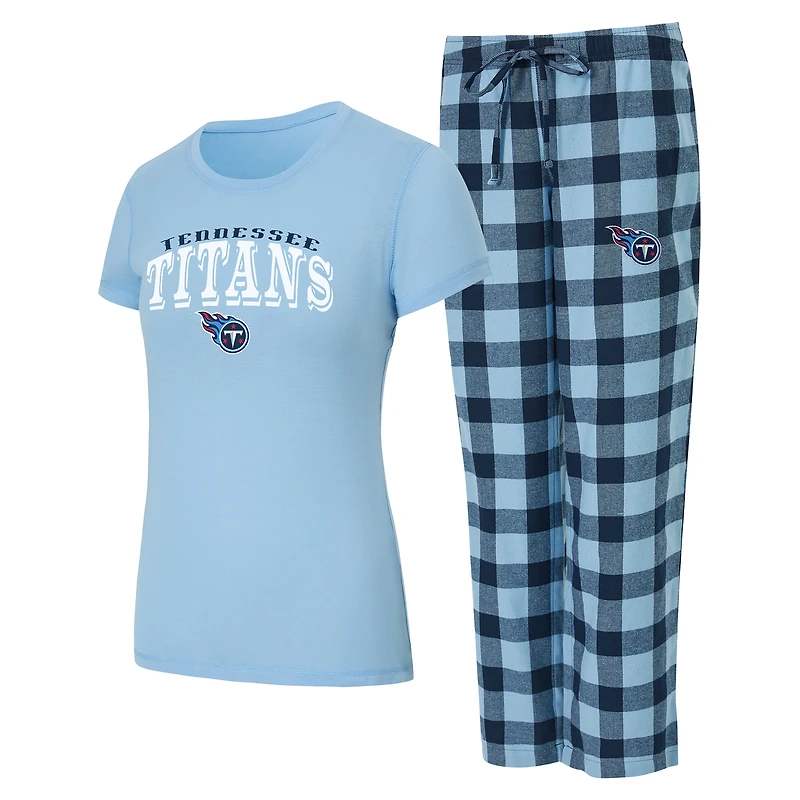 Women's Concepts Sport  Light Blue/Navy Tennessee Titans Avondale T-Shirt & Pants Flannel PJ Set