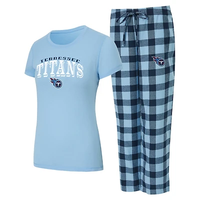 Women's Concepts Sport  Light Blue/Navy Tennessee Titans Avondale T-Shirt & Pants Flannel PJ Set