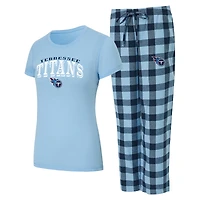Women's Concepts Sport  Light Blue/Navy Tennessee Titans Avondale T-Shirt & Pants Flannel PJ Set