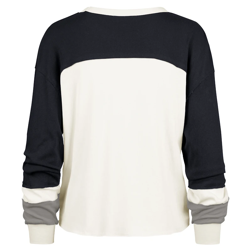 Women's '47 Cream Tennessee Titans Double Header Curve Raglan Long Sleeve Crop Top