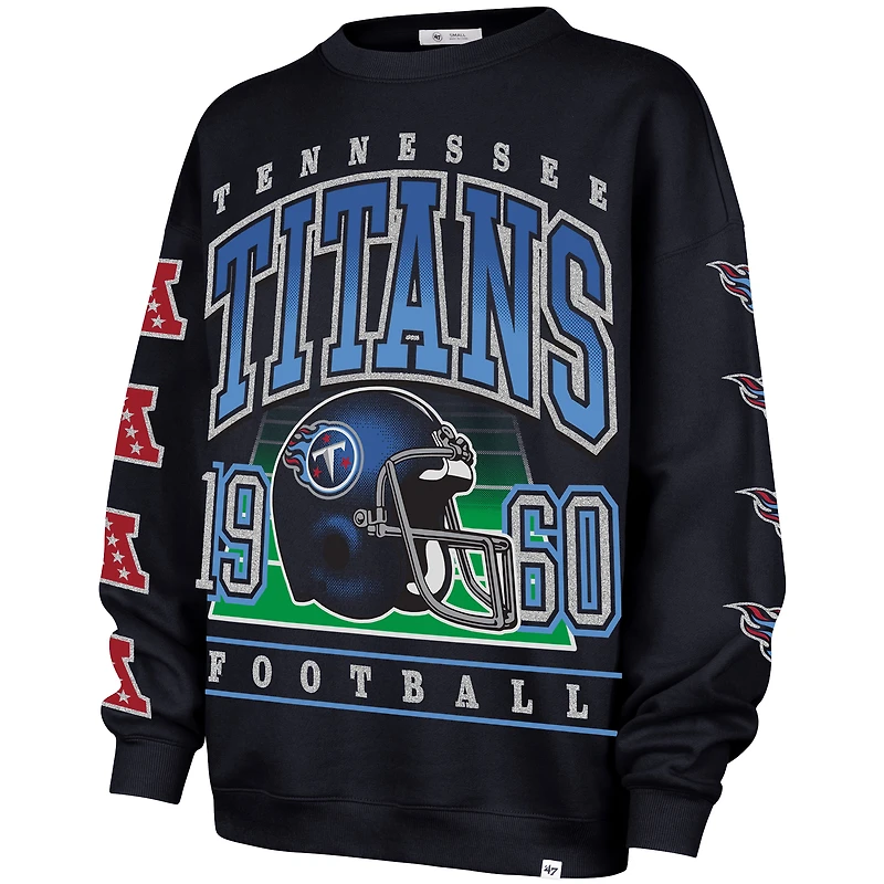 Women's '47  Navy Tennessee Titans Go Big Oversized Pullover Sweatshirt