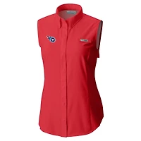 Chemise boutonnée sans manches Columbia rouge Tennessee Titans PFG Tamiami Omni-Shade pour femme