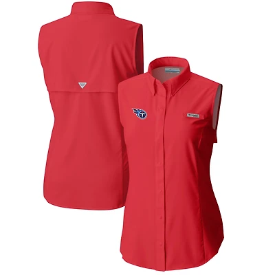 Chemise boutonnée sans manches Columbia rouge Tennessee Titans PFG Tamiami Omni-Shade pour femme