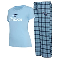 Women's Concepts Sport Light Blue/Navy Tennessee Titans Arctic Top & Flannel Pants Sleep Set