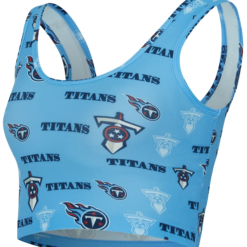 Brassière Concepts Sport bleu clair à imprimé mosaïque des Titans du Tennessee pour femme