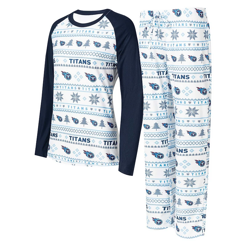 Women's Concepts Sport White/Navy Tennessee Titans Tinsel Raglan Long Sleeve Top & Pants Sleep Set