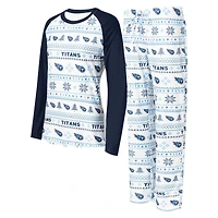 Women's Concepts Sport White/Navy Tennessee Titans Tinsel Raglan Long Sleeve Top & Pants Sleep Set
