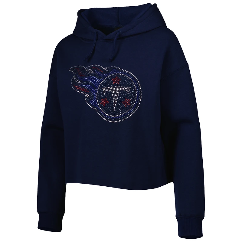 Chandail à capuchon court avec logo en cristal des Titans du Tennessee Cuce pour femme, bleu marine