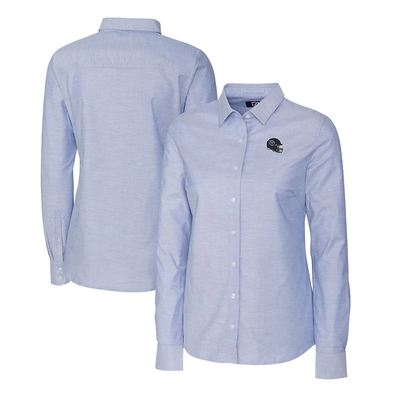 Chemise boutonnée à manches longues en tissu Oxford extensible bleu clair pour femme, Cutter & Buck, avec logo du casque des Titans Tennessee