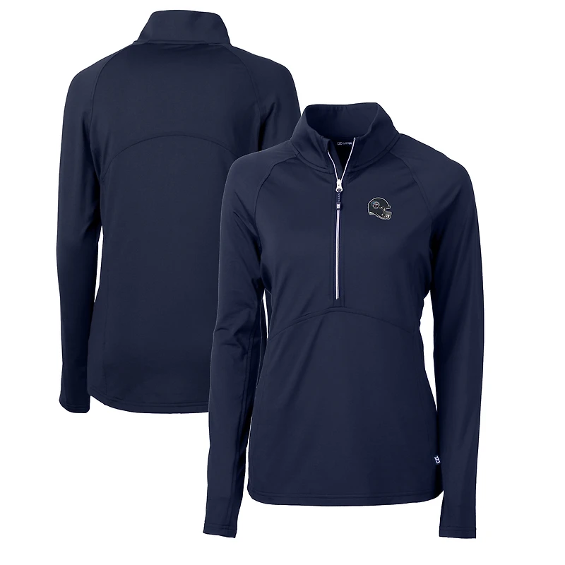 Women's Cutter & Buck  Navy Tennessee Titans Helmet Logo Adapt Eco Knit Stretch Recycled Half-Zip Pullover Top