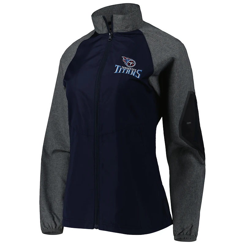 Coupe-vent à glissière pleine longueur Hurricane Raglan des Titans du Tennessee Dunbrooke pour femme, bleu marine/gris