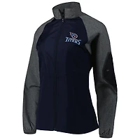 Coupe-vent à glissière pleine longueur Hurricane Raglan des Titans du Tennessee Dunbrooke pour femme, bleu marine/gris