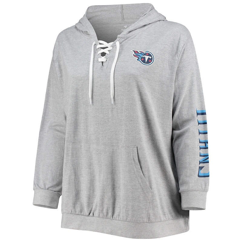 Sweat à capuche lacets grande taille Fanatics pour femmes, gris chiné, Tennessee Titans