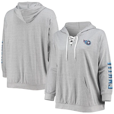 Sweat à capuche lacets grande taille Fanatics pour femmes, gris chiné, Tennessee Titans