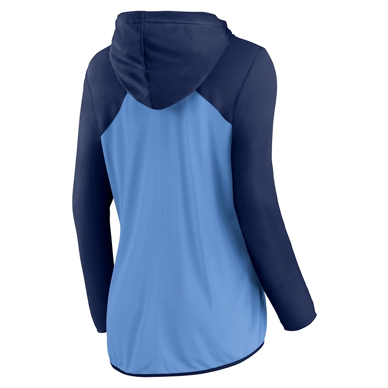 Sweat à capuche zippé bleu clair/bleu marine pour femme Fanatics Tennessee Titans