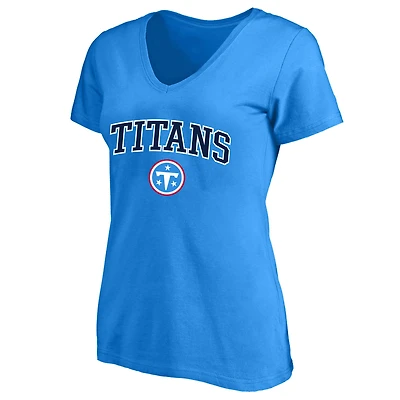 T-shirt à col en V Fanatics bleu clair pour femmes, Tennessee Titans, grandes tailles, logo arc sur le