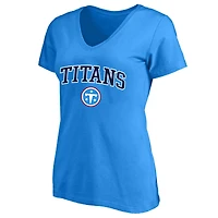 T-shirt à col en V Fanatics bleu clair pour femmes, Tennessee Titans, grandes tailles, logo arc sur le