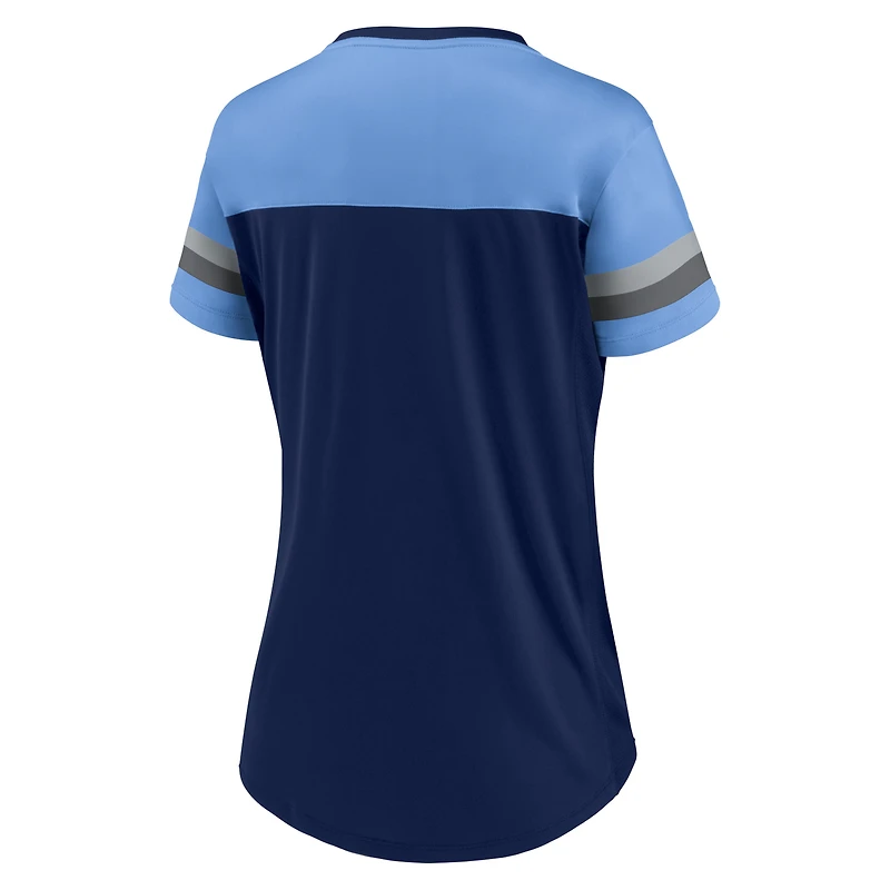 Women's Fanatics Navy/Light Blue Tennessee Titans Blitz & Glam Lace-Up V-Neck Jersey T-Shirt