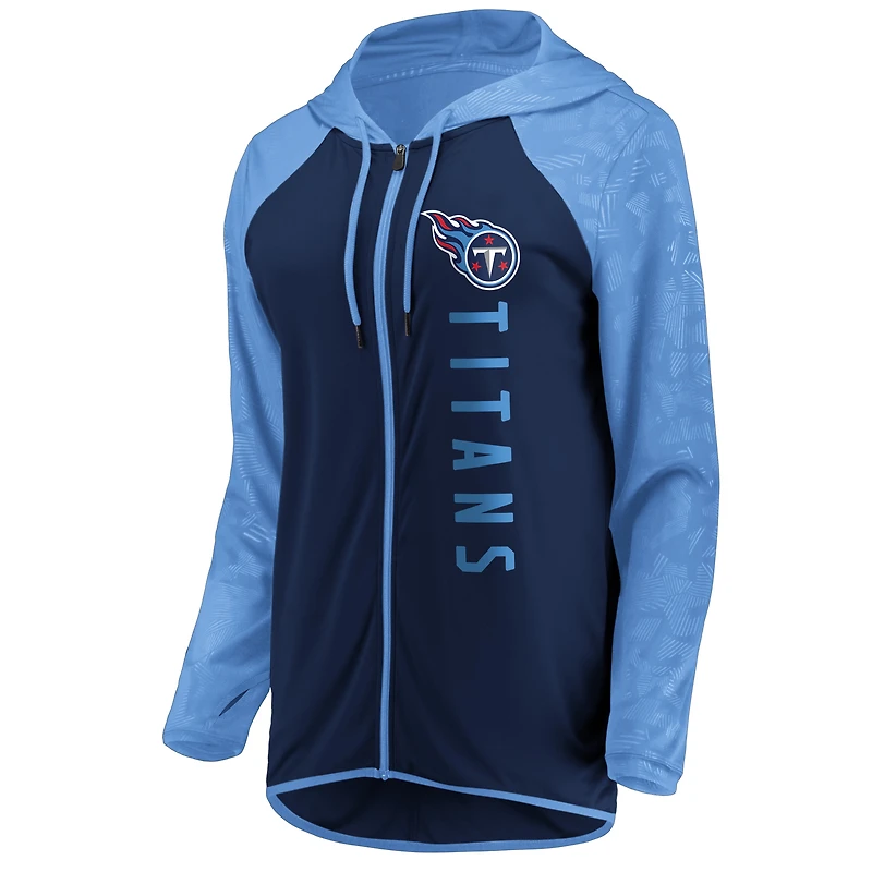 Sweat à capuche entièrement zippé Fanatics pour femmes, bleu marine/bleu clair, Tennessee Titans Forever Fan