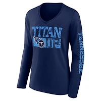 Women's Fanatics Navy Tennessee Titans Hometown Sweep Long Sleeve V-Neck T-Shirt