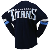 Women's Fanatics Navy Tennessee Titans Spirit Jersey Lace-Up V-Neck Long Sleeve T-Shirt