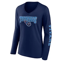 Women's Fanatics Navy Tennessee Titans Wordmark Long Sleeve V-Neck T-Shirt