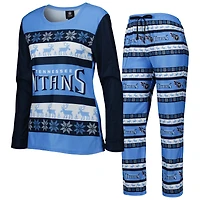 Ensemble de pyjama moche avec mot-symbole FOCO Tennessee Titans bleu clair pour femme