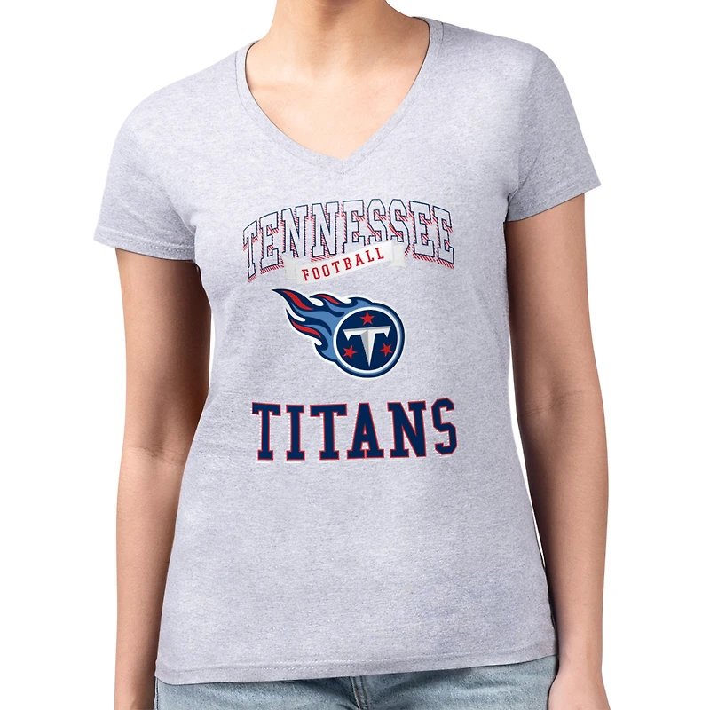 Women's G-III 4Her by Carl Banks Heather Gray Tennessee Titans Super-Slim Fit Lightweight Team Logo Graphic V-Neck T-Shirt