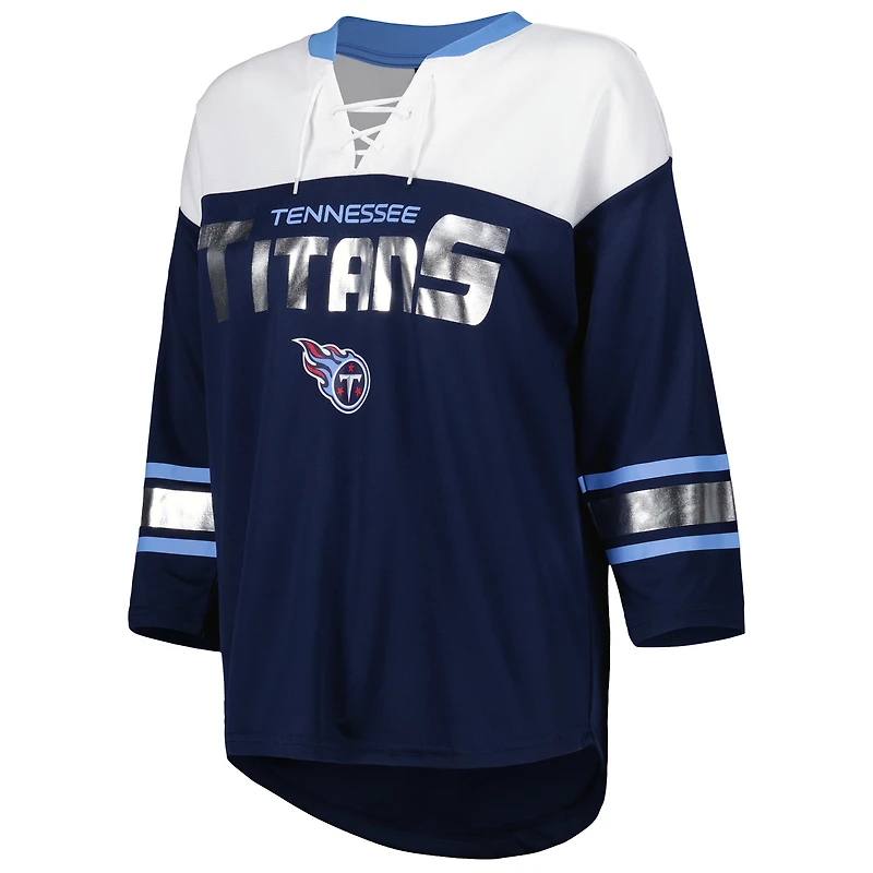 T-shirt à lacets manches 3/4 pour femme G-III 4Her by Carl Banks Navy/White Tennessee Titans