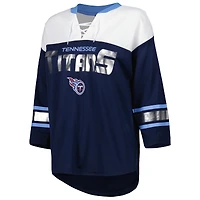 T-shirt à lacets manches 3/4 pour femme G-III 4Her by Carl Banks Navy/White Tennessee Titans