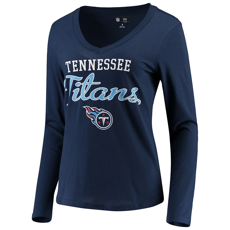 Women's G-III 4Her by Carl Banks Navy Tennessee Titans Post Season Long Sleeve V-Neck T-Shirt