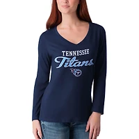 Women's G-III 4Her by Carl Banks Navy Tennessee Titans Post Season Long Sleeve V-Neck T-Shirt