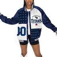 Veste bomber surdimensionnée à boutons-pression et strass pour femme Gameday Couture bleu marine/blanc des Tennessee Titans