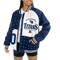 Veste bomber surdimensionnée à boutons-pression et strass pour femme Gameday Couture bleu marine/blanc des Tennessee Titans