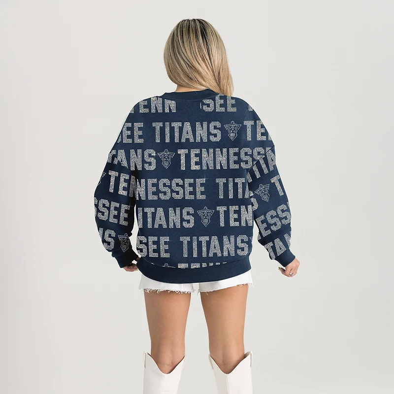 Sweat-shirt surdimensionné bleu marine Gameday Couture Tennessee Titans avec texte en strass Hype Era pour femme