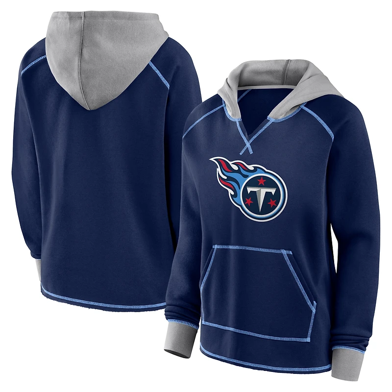 Women's Logo Athletic Navy Tennessee Titans Boom Fleece Pullover V-Neck Hoodie