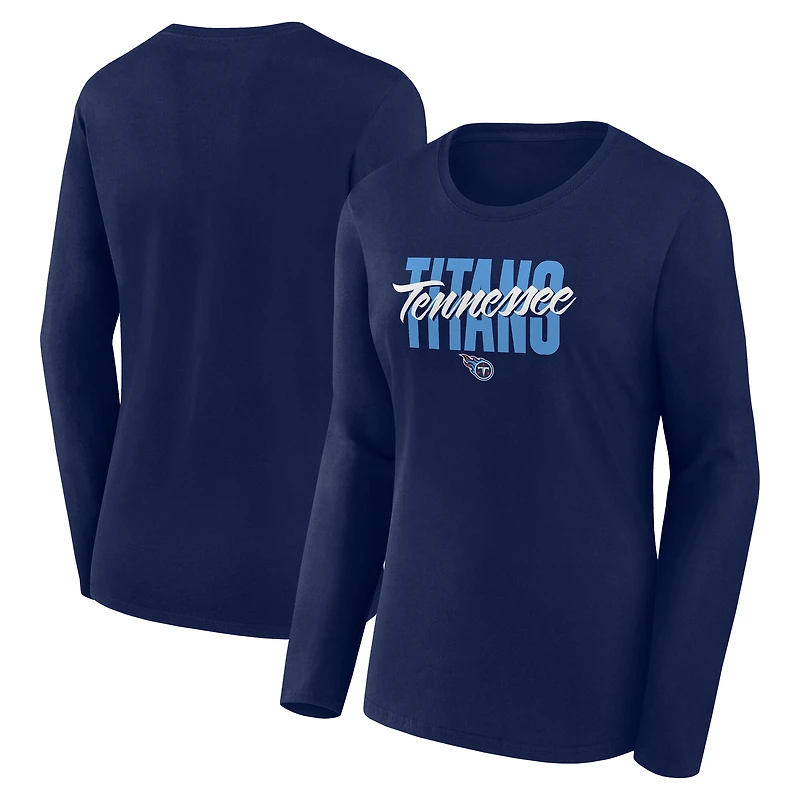 Women's Logo Athletic Navy Tennessee Titans Grip Long Sleeve T-Shirt