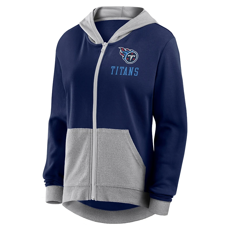 Sweat à capuche zippé en molleton French Terry bleu marine avec logo Athletic pour femme des Titans du Tennessee