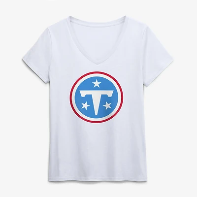 Women's Logo Athletic White Tennessee Titans V-Neck T-Shirt